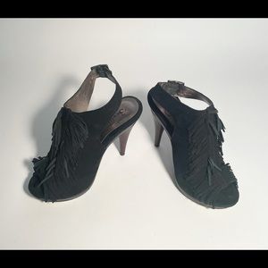 Sergio Zelcer Black Suede Fringe Heels
